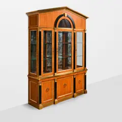 Mastercraft, Large Display Cabinet, mahogany, black granite, bronze, glass, engraved brass label 'MASTERCRAFT'