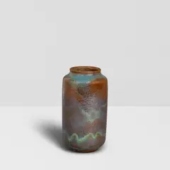 Cylinder Vase by Gertrud and Otto Natzler, metallic crystalline-glazed earthenware, signed 'NATZLER' on underside with applied paper label numbered 'K384', sold Jul 2026