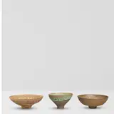 James Lovera, Three Footed Bowls, crater-glazed earthenware, each incised 'lovera' on underside