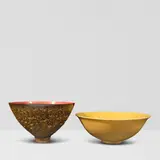 James Lovera, Two Bowls, glazed earthenware, crater glazed earthenware, each incised 'lovera' on the underside
