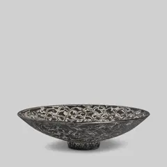 James Lovera, Large Footed Bowl, glazed earthenware with scale decoration, incised 'lovera' on underside