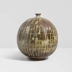 Peter Voulkos, Lined Spherical Vessel, glazed stoneware, incised 'Voulkos' on underside