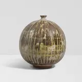 Peter Voulkos, Lined Spherical Vessel, glazed stoneware, incised 'Voulkos' on underside
