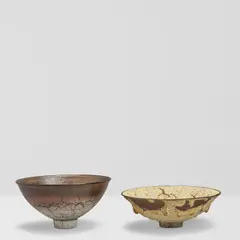 James Lovera, Two Footed Birch Bowls, volcanic glazed earthenware, each incised 'lovera' on underside