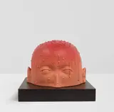 Verne Funk, Red Head, glazed ceramic, laminated wood, incised 'Funk'