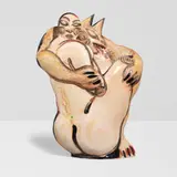 Akio Takamori, Untitled (Figure with Beast), glazed and painted porcelain, signed 'Akio' along lower edge