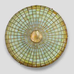 Tiffany Studios, Geometric Turtle-Back Hanging Shade, leaded glass, bronze