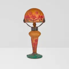 Daum, Table Lamp, wheel-carved cameo glass, wrought iron, etched 'Daum Nancy' with Cross of Lorraine