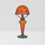 Daum, Table Lamp, wheel-carved cameo glass, wrought iron, etched 'Daum Nancy' with Cross of Lorraine