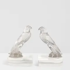 René Lalique, Pair of Faucon Mounted as Bookends, molded glass with acrylic base, both with molded signature 'R