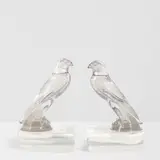 René Lalique, Pair of Faucon Mounted as Bookends, molded glass with acrylic base, both with molded signature 'R