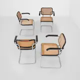 Marcel Breuer, Set of Four Cesca Armchairs, for Knoll, chrome-plated steel, painted wood, cane, each with Knoll sticker