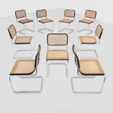 Marcel Breuer, Set of Nine Chairs, for Knoll, chrome-plated steel, painted wood, cane, each with Knoll and Gavina silver stickers