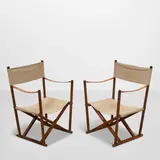 Mogens Koch, Pair of MK-16 Folding Chairs, for Interna, rosewood, leather, brass, canvas, with brass maker's tag stamped 'Made in Denmark Interna Professor Mogens Koch' on leg