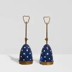 Angelo Lelii, Blue Stelline Table Lamps, model 12291 for Arredoluce, brass, enameled aluminum, stamped 'MADE IN ITALY / ARREDOLUCE MONZA' on underside