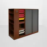 Wardrobe by Charlotte Perriand and Le Corbusier, for Maison du Brésil, oak, painted wood, painted metal, laminated wood, plastic, sold Mar 2026