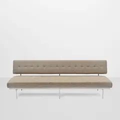 Florence Knoll, Sofa, chromed steel, upholstery, with Knoll fabric tag on underside