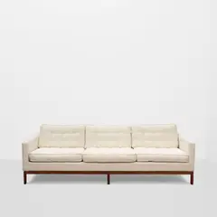 Florence Knoll, Three-Seat Sofa, walnut, boucle upholstery