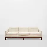 Florence Knoll, Three-Seat Sofa, walnut, boucle upholstery