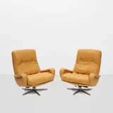 De Sede, Pair of DS 231 Swivel Chairs, leather, steel