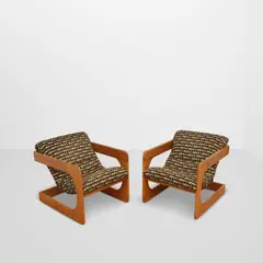 Lou Hodges, Pair of Armchairs, for California Design Group, oak, upholstery