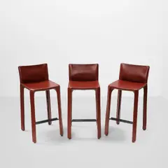 Mario Bellini, Set of Three Model 410 Cab Stools, for Cassina, leather, steel, each imprinted 'Cassina' on back and underside