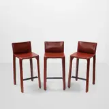 Mario Bellini, Set of Three Model 410 Cab Stools, for Cassina, leather, steel, each imprinted 'Cassina' on back and underside