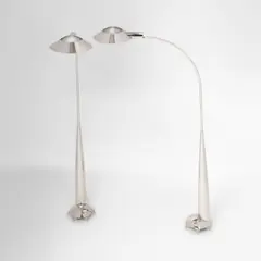 Cedric Hartman, Pair of Floor Lamps, chromed metal, powder-coated aluminum, acrylic, each machine-etched 'CEDRIC HARTMAN INC - OMAHA - MADE IN USA' on underside