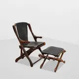 Don Shoemaker, Sling Chair and Stool, leather, rosewood, sticker with 'SEÑAL S