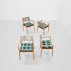 Rodolfo Dordoni, Four 'Dine Out' Armchairs, for Cassina, teak, rope, upholstery, with Cassina tag on each cushion