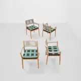 Rodolfo Dordoni, Four 'Dine Out' Armchairs, for Cassina, teak, rope, upholstery, with Cassina tag on each cushion