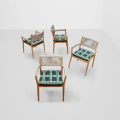 Rodolfo Dordoni, Four 'Dine Out' Armchairs, for Cassina, teak, rope, upholstery, with Cassina tag on each cushion