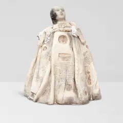 Christina Bothwell, Along With Her Past, raku-fired stoneware, fabric, wire