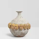 Beatrice Wood, Untitled (White Bottle with Band of Masks), glazed and volcanic glazed earthenware, signed 'BEATO' and numbered 'BWTF 707' on underside