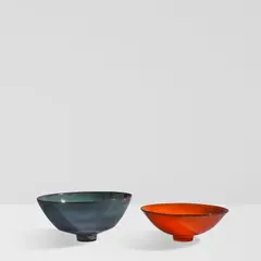Two Footed Bowls by James Lovera, glazed earthenware, each incised 'lovera' on underside, offered Mar 2026