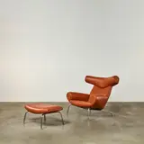 Hans J. Wegner, 'Ox' Armchair and Ottoman, for Erik Jorgensen, leather upholstery, chrome-plated steel, each with Erik Jorgensen label