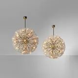 Emil Stenjnar, Pair of Chandeliers, for Rupert Nikoll, brass, glass, enameled metal