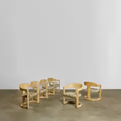 Six 'Onassis' chairs by Karl Springer, , lacquered goatskin, painted leather upholstery, sold Jun 2026
