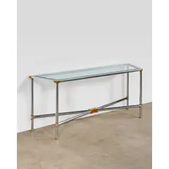 Karl Springer, 'Jansen Style' Console Table, , chrome-plated steel, polished brass, glass