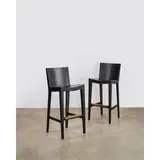 Karl Springer, Pair of 'JMF' Barstools, , wood, embossed lizard leather, polished brass, branded leather label 'Karl Springer 1986'