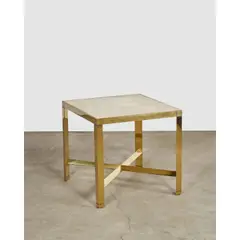 Karl Springer, End Table, , polished brass, wood, shagreen, metal label 'Karl Springer'
