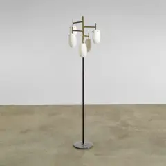Angelo Lelii, Floor Lamp, for Arredoluce, polished marble, brass, enameled steel, acid-frosted opaque glass