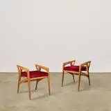 Gio Ponti, Pair of Stools, for Cassina, mahogany, velvet upholstery