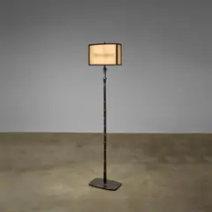 Ingrid Donat, 'Lampadaire Buste Homme', patinated bronze, parchment, stained oak, base stamped 'Landowski Fondeur 2007 7/8', and signed in the maquette 'ID', shade stamped 'H 7/8'