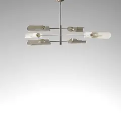 David Weeks Studio, 'Torroja' Three-tiered Pendant Light, chromed steel, powder-coated aluminum, six sockets, hardwired