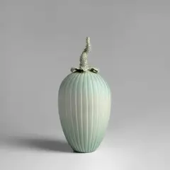 Cliff Lee, Prickly Melon, celadon glazed porcelain with applied porcelain decoration, engraved 'Cliff Lee 2006'