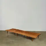 Mira Nakashima, Custom Order Monumental Bench, American black walnut, rosewood, leather, ink marks 'Mira Nakashima 11