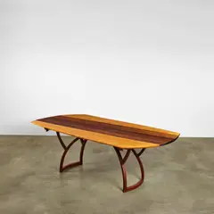 Wharton Esherick, Extending Wagon Wheel Dining Table, padouk, birch, oak, carved 'W