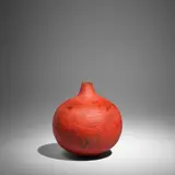 Gertrud and Otto Natzler, Spherical Vessel, glazed earthenware, signed 'NATZLER' on underside, with attached paper label numbered 'L693' and black glazed dot