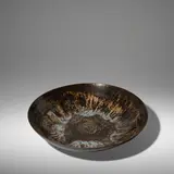 Gertrud and Otto Natzler, Large Shallow Bowl, glazed earthenware, signed 'NATZLER' on underside, with glue residue from prior numbered label